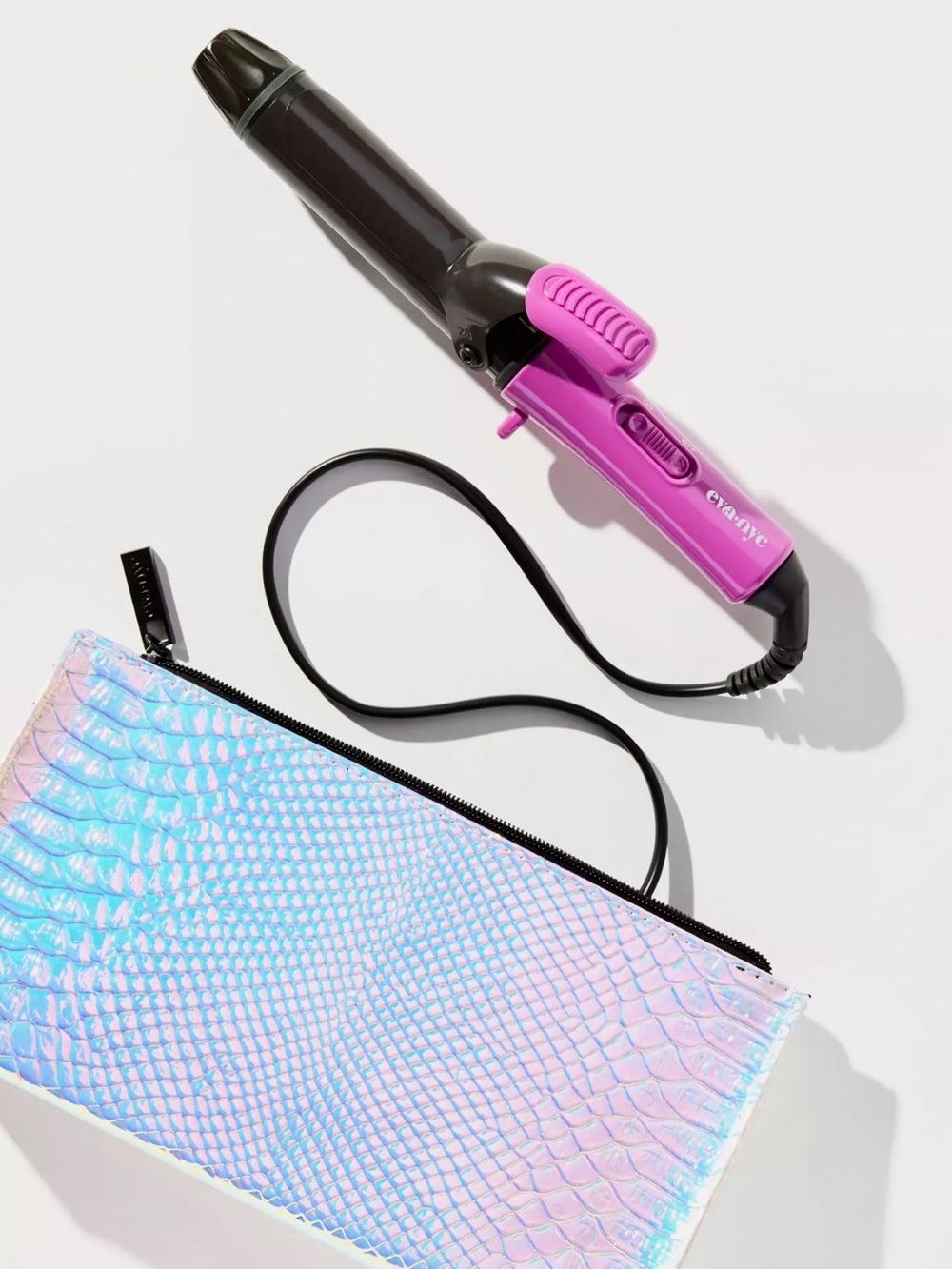 Eva NYC Mini Healthy Heat Ceramic Curler in Magenta Pink + Travel Pouch